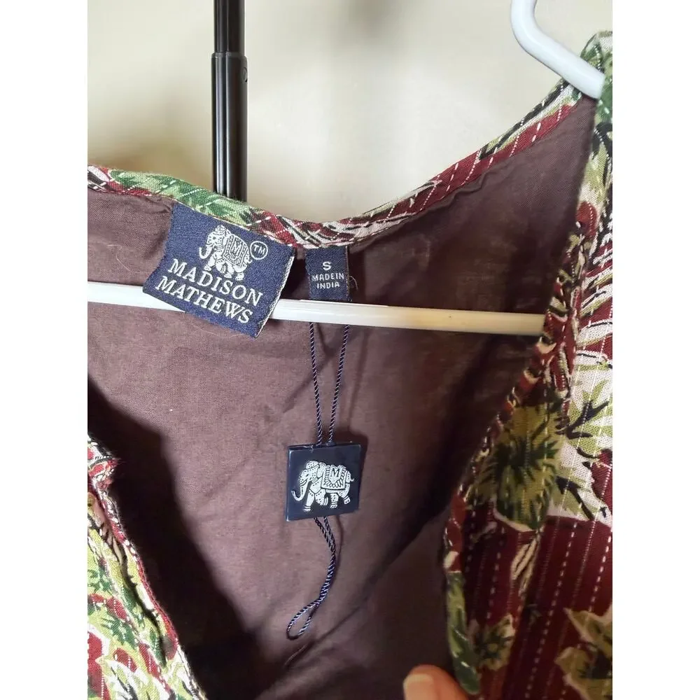 Madison Mathews Maroon Hawaiian Aloha Floral 100% Cotton Lightweight Dress Sz S